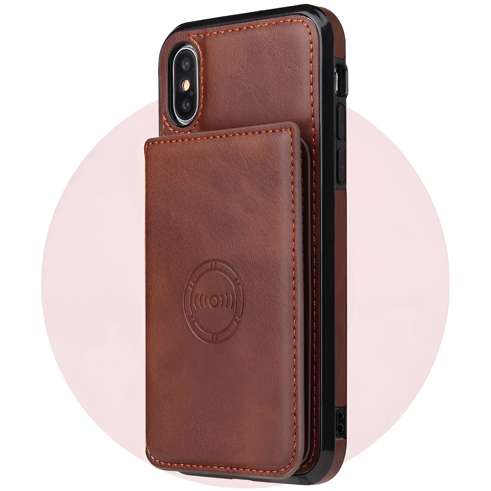 Imitation leather card wallet iPhone case in solid colours with back cover design and card slot