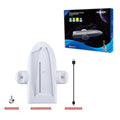 White PS5 Slim multi-function charging station with RGB ambient light and cooling fan.