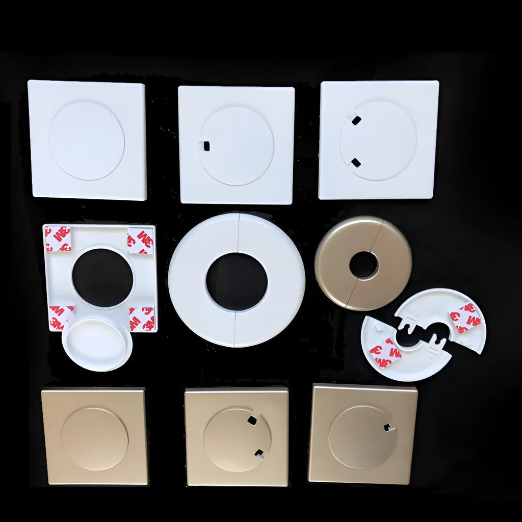 ABS plastic decorative wall sticker covering ring with 3M adhesive backing in multiple sizes.