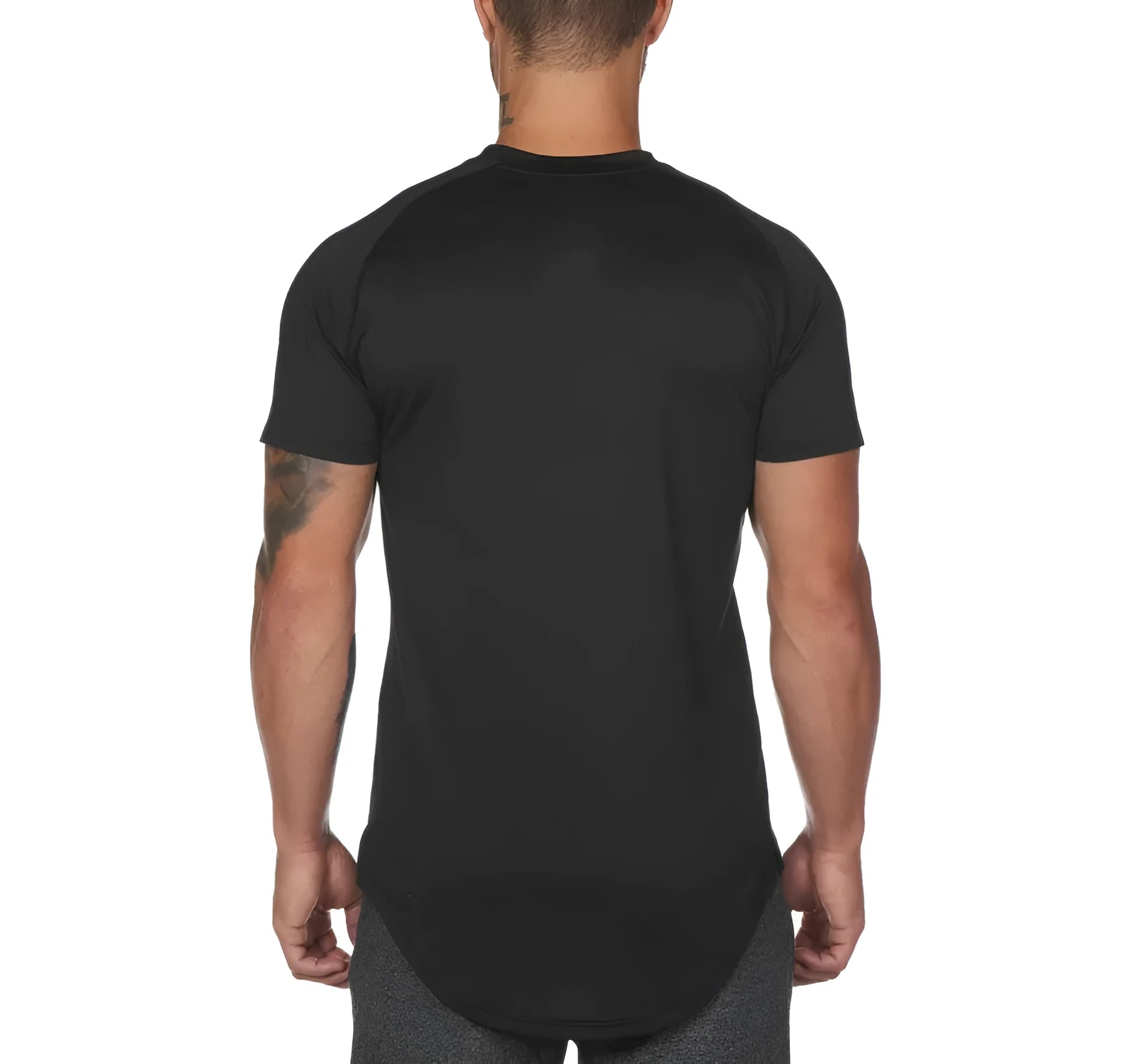Plain men's gym t-shirt on a hanger, shown in army green, black, and white colour options.