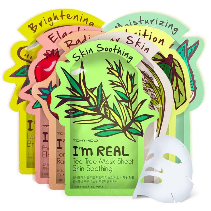 I'm REAL Korean sheet face mask in aloe, avocado, and honey variants, 10-piece packs, for moisturising and oil control