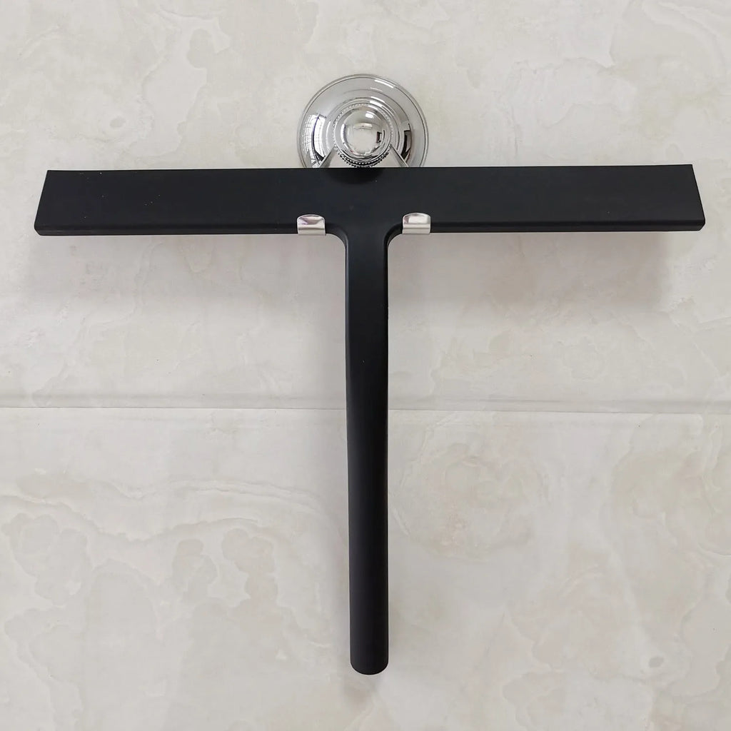 Silicone body wiper 22.8cm with metal-reinforced handle and hanging hook, black colour on glass surface
