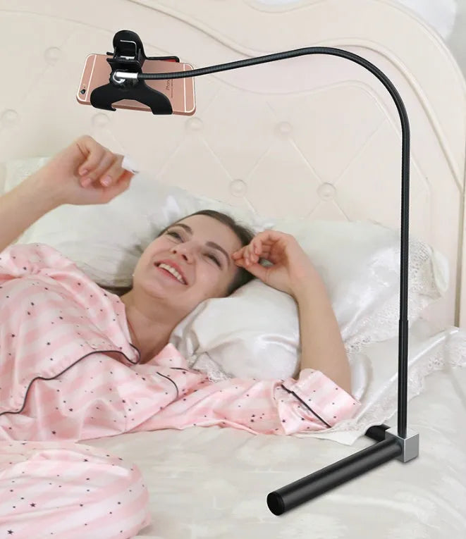 Universal mobile phone bed bracket holder in black or white for hands-free bedside viewing