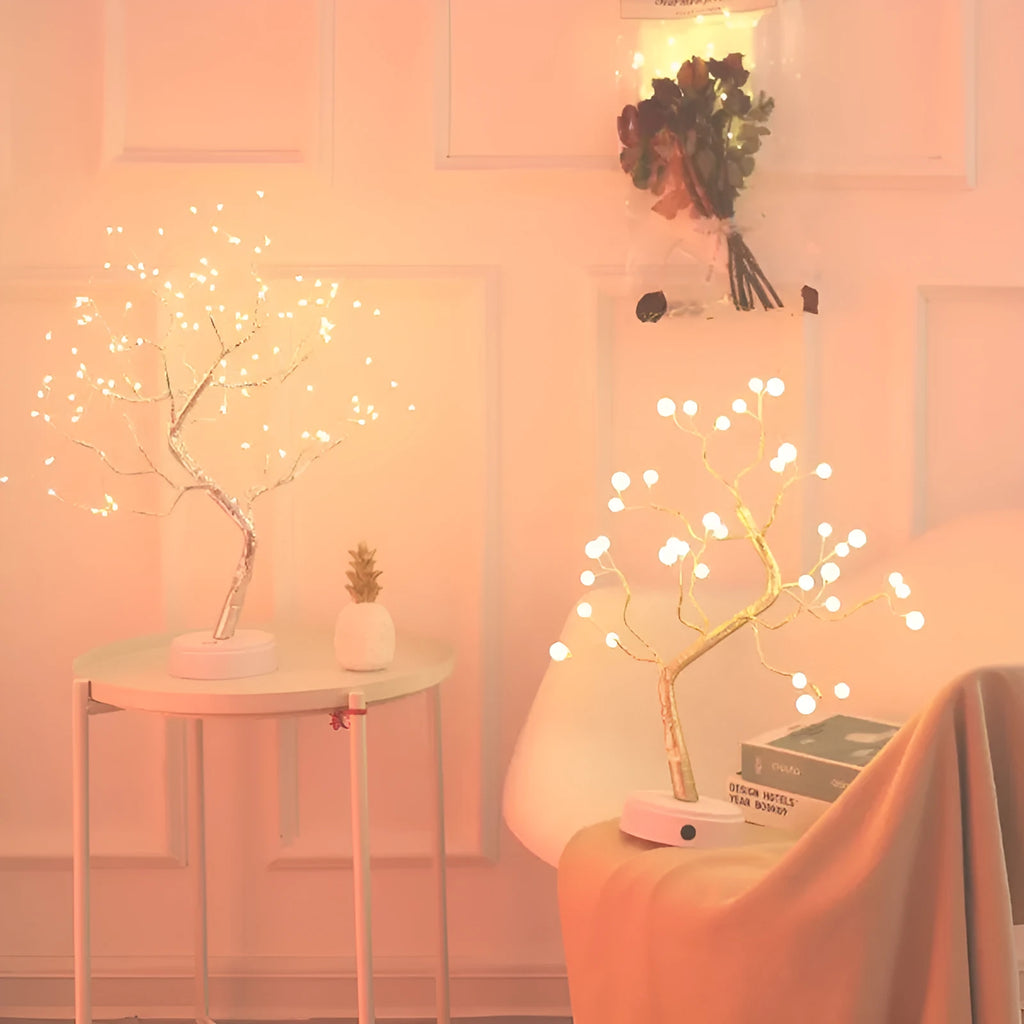 A 50cm tall white LED Christmas tree light with a 12cm base, powered by USB or batteries.