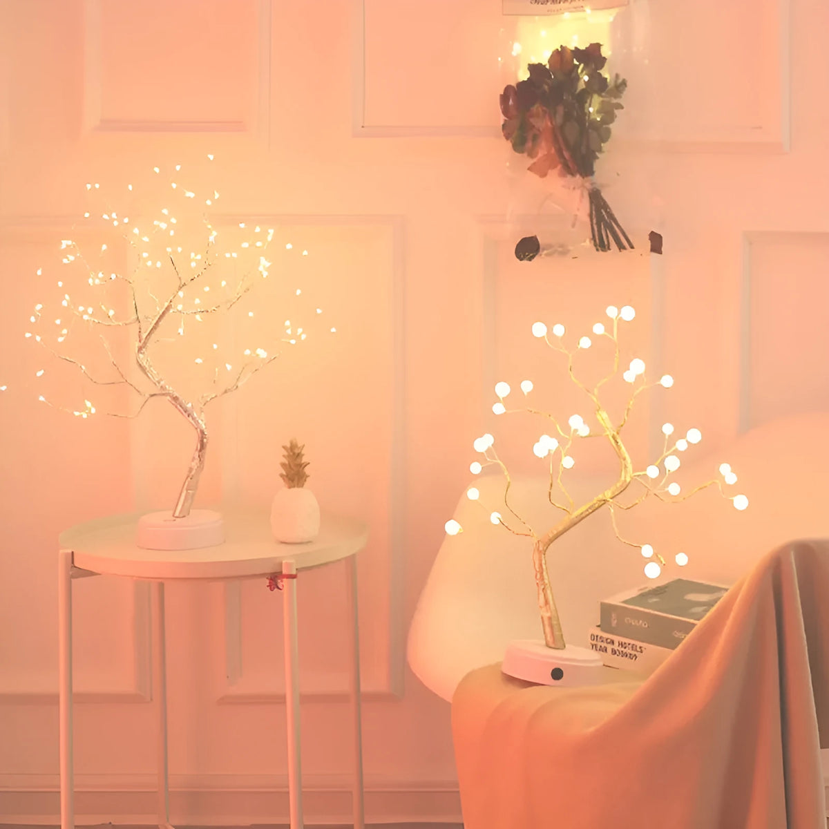 A 50cm tall white LED Christmas tree light with a 12cm base, powered by USB or batteries.