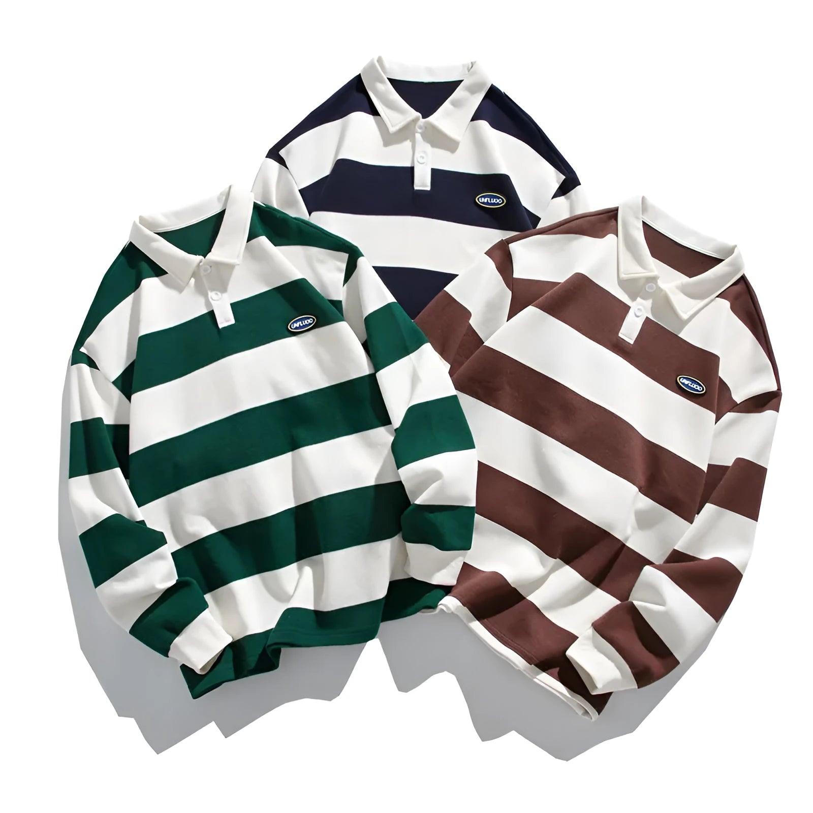 Hong Kong style pearl cotton polo shirt with a sweater lapel in a loose, long-sleeve fit.