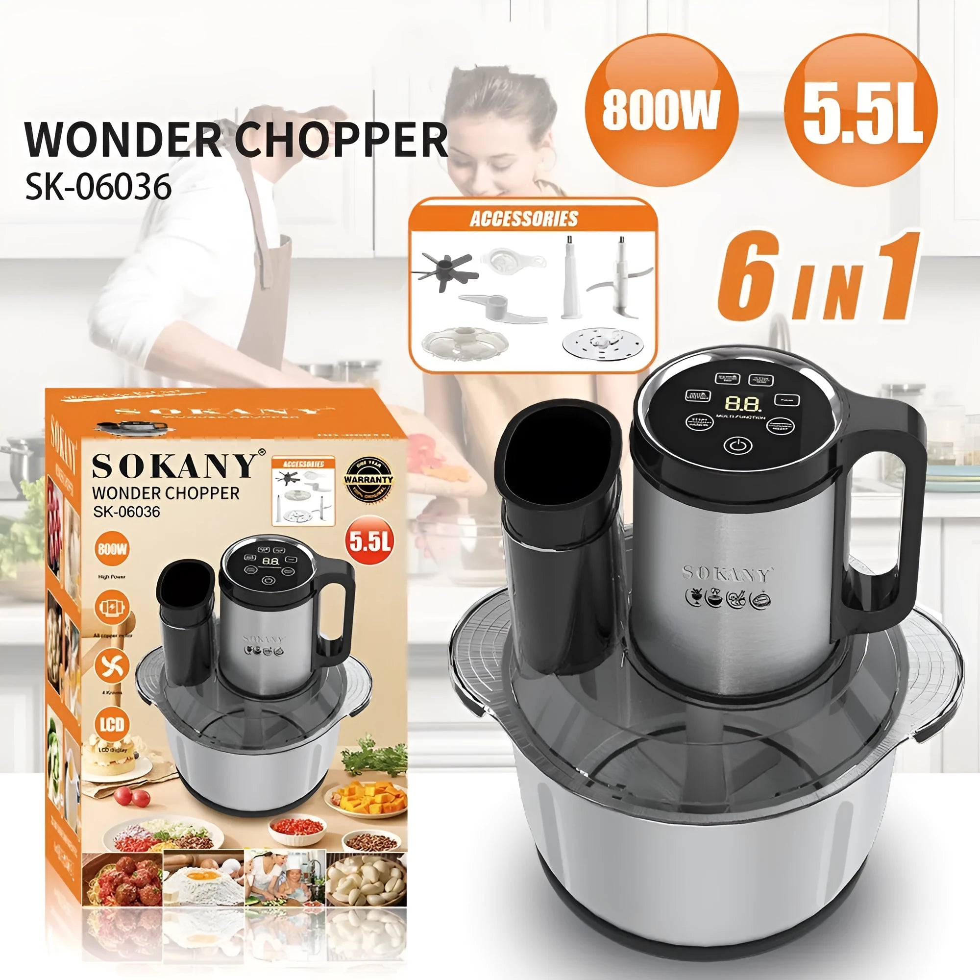 Stainless steel meat grinder food processor with 5L capacity for baby food and sausage preparation