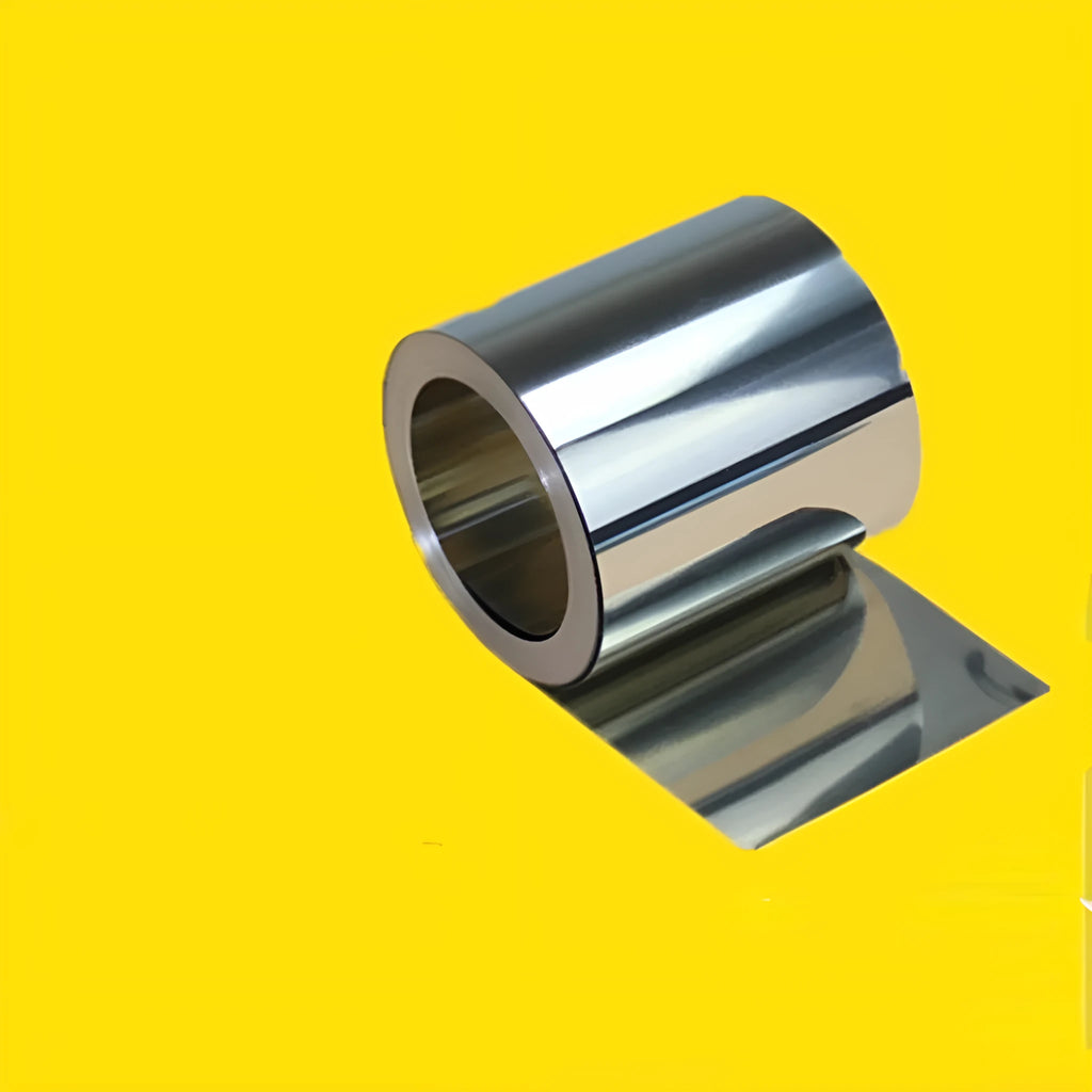 Roll of 304 stainless steel shim strip with various thickness and width options for mechanical adjustments.