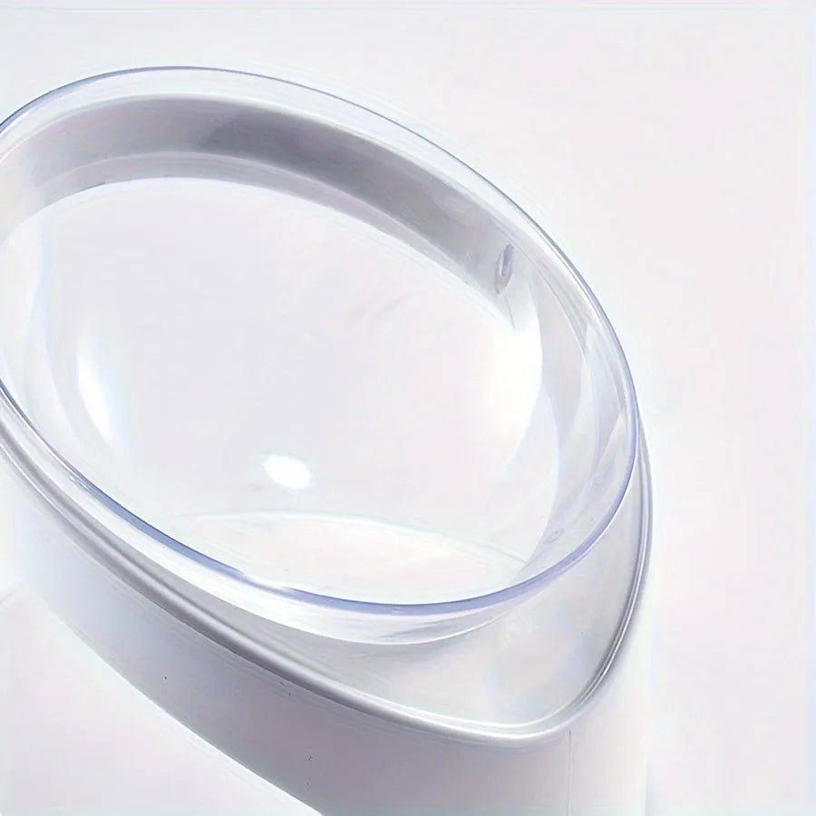 White elevated cat food bowl with ergonomic tilt design for comfortable feeding