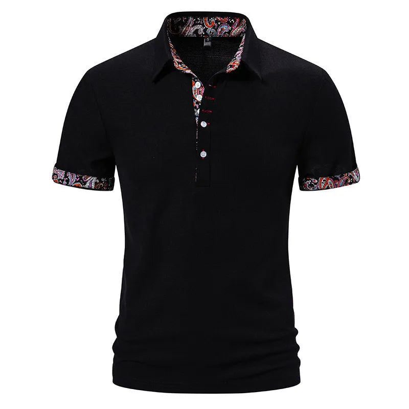 Men's short sleeve polo shirt with colour contrast stitching on turnover collar in cotton blend fabric