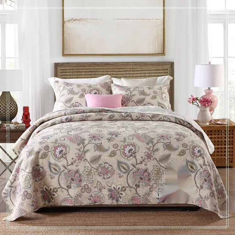 Pure cotton bedspread three-piece set with double-sided geometric patterns for 1.8 metre beds
