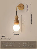 Wood and copper wall lamp with suspension wire and tri-colour light, 10cm diameter