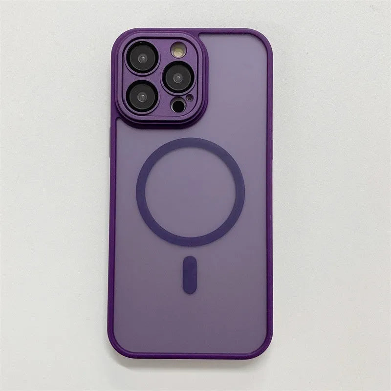 Frosted acrylic magnetic suction phone case for Apple iPhone in navy blue with all-inclusive design