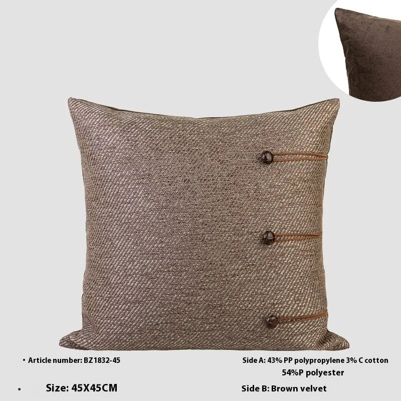 Chinese style 45cm square cushion with geometric Maillard pattern in brown tones
