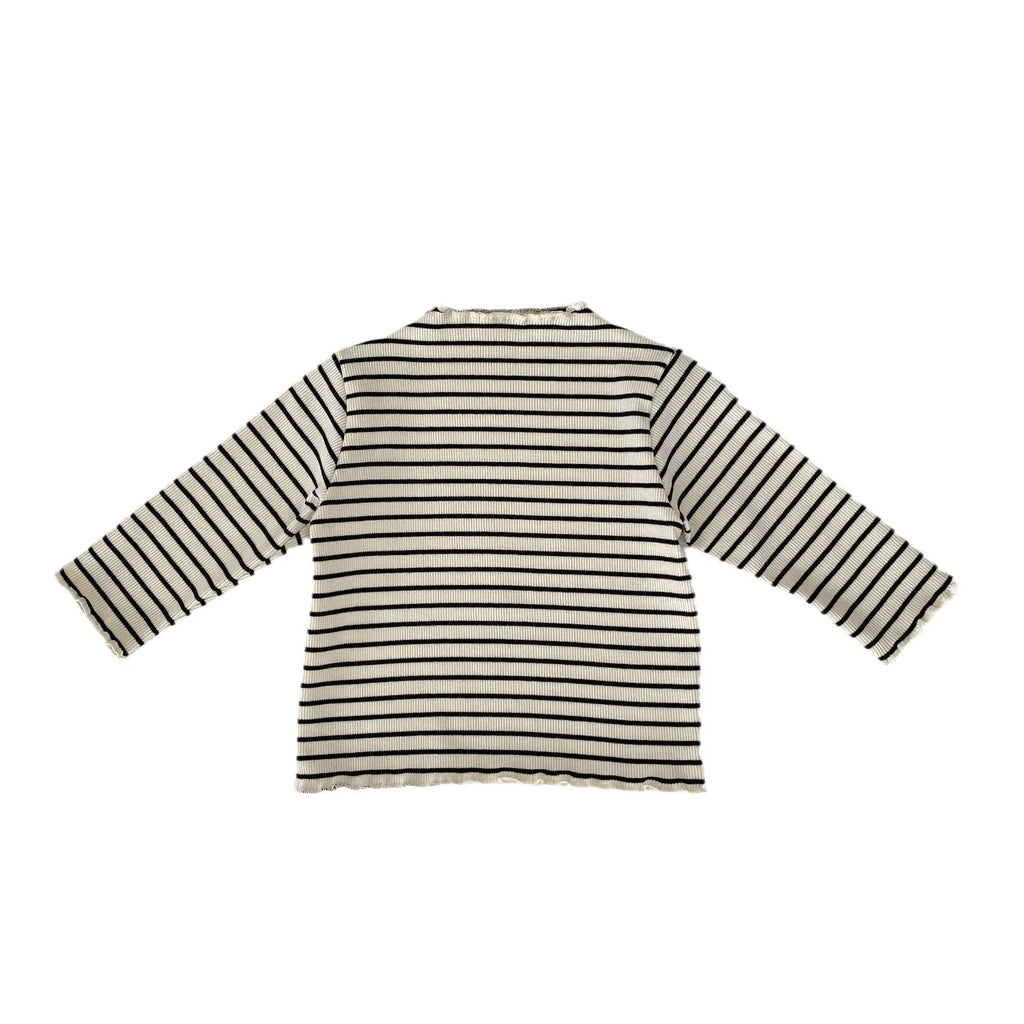 Girls' cotton half turtleneck long sleeve undershirt with stringy selvedge in striped pattern, suitable for 66-100cm height, on white background