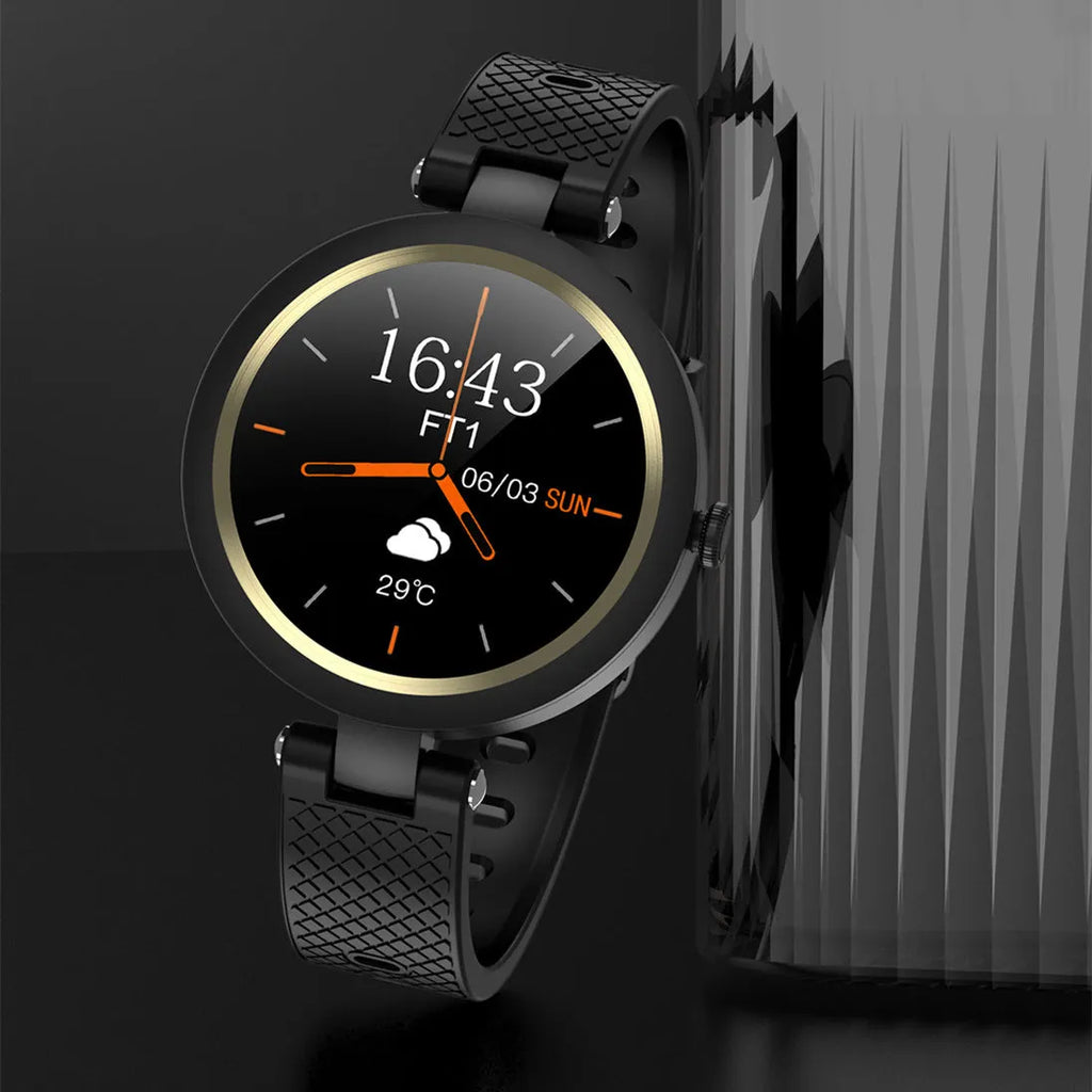 Full touch screen smart watch with heart rate monitor, silicone strap, 1.1 inch display, black colour