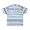 Men's blue printed casual shirt with short sleeves and loose fit