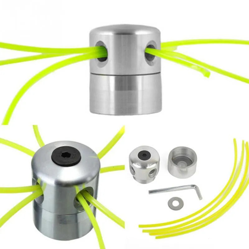 Silver aluminium grass head with four light yellow square grass rope strands and installation wrench