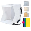 40cm folding soft light box with adjustable LED ring light and six colourful background cloths for product photography.