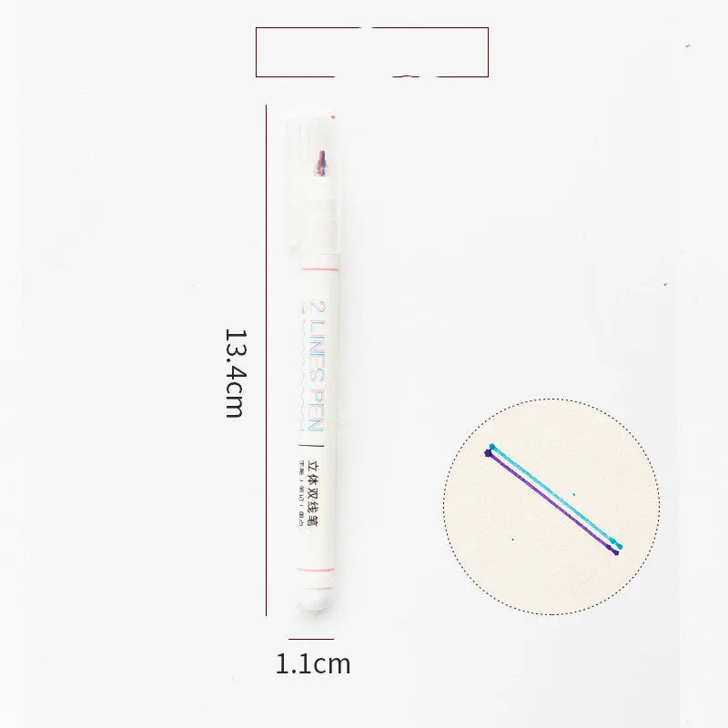 Stereo double line two-colour highlighter pen with 0.5mm tip for student text marking