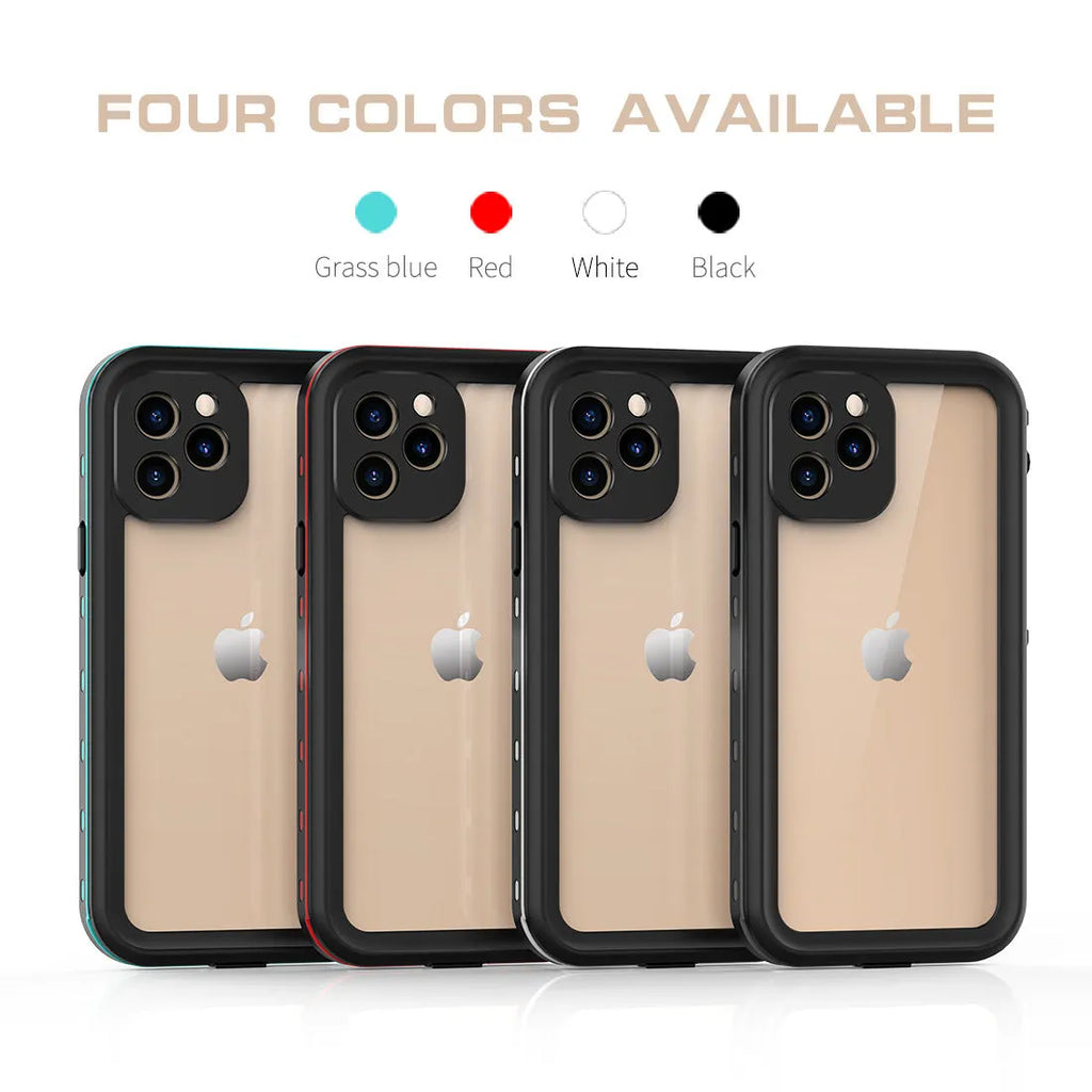 IP68 waterproof shockproof phone case for iPhone 11 12 Pro Max in black blue red colours