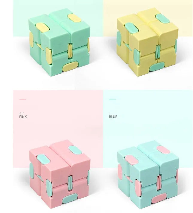 Infinity cube fidget puzzle toy in random colour, showing eight cubes that rotate freely in any direction