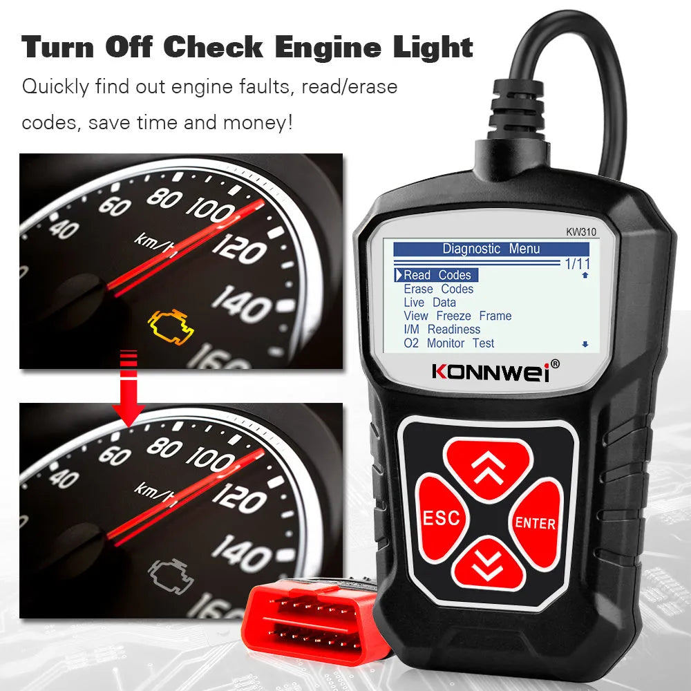 Black handheld car scanner diagnostic tool for 12V petrol vehicles reading automobile trouble codes