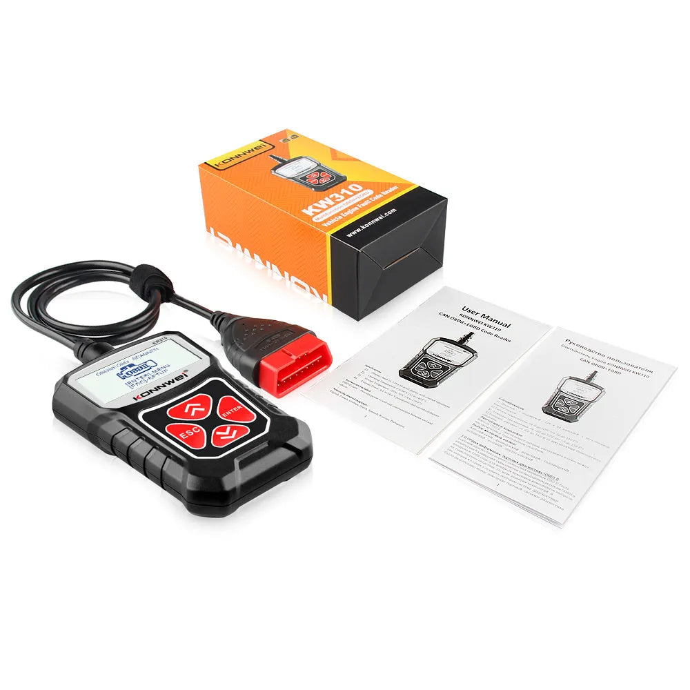 Black handheld car scanner diagnostic tool for 12V petrol vehicles reading automobile trouble codes