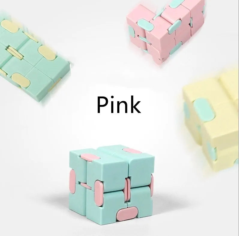 Infinity cube fidget puzzle toy in random colour, showing eight cubes that rotate freely in any direction