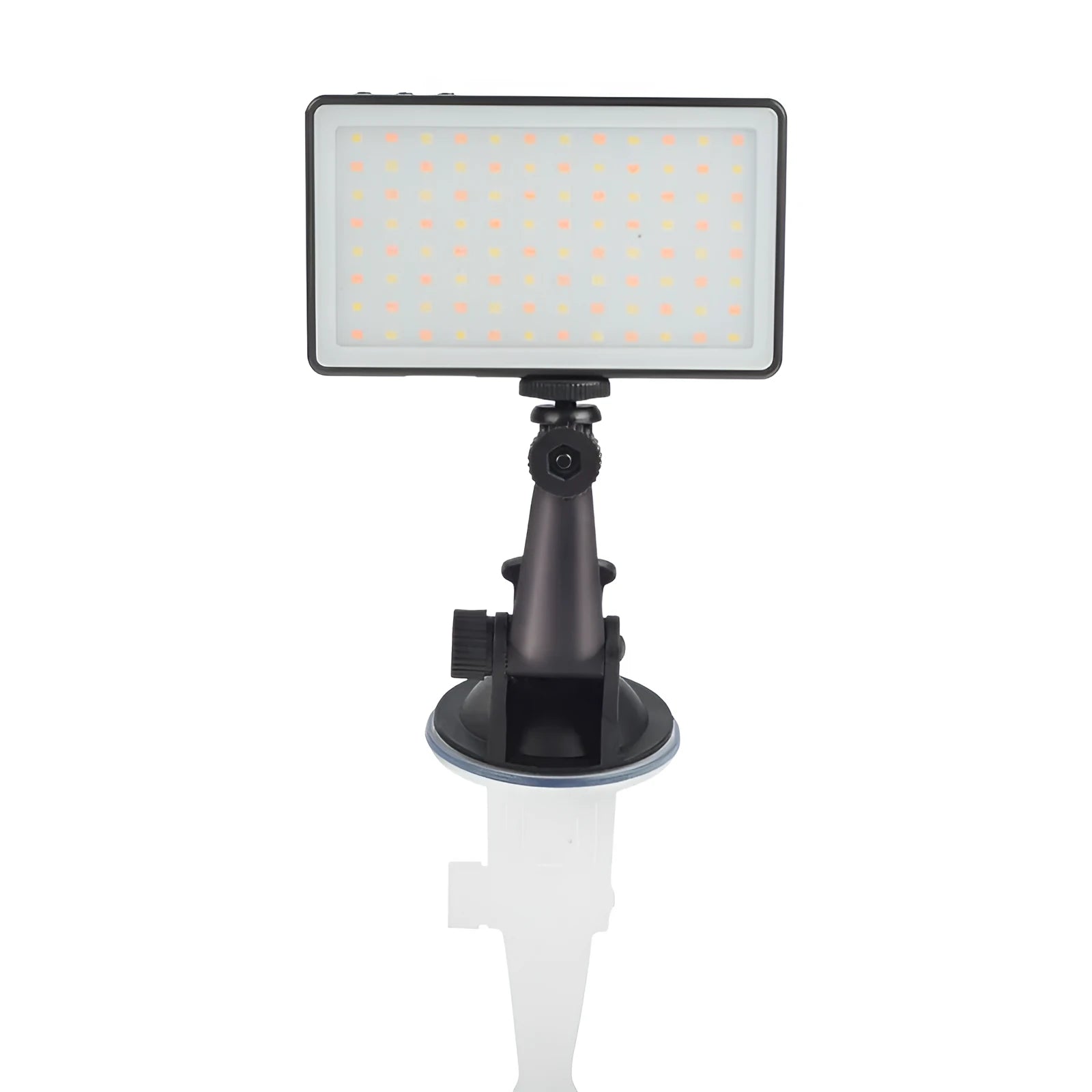 Black aluminium USB LED video light panel with 96 LEDs, shown with a USB-C cable and a 1/4 inch mount thread.