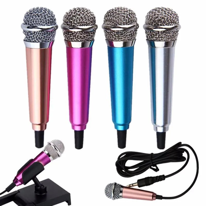 T3 mini condenser microphone with 3.5mm cable in choice of blue, gold, red, or silver colours for mobile phone karaoke