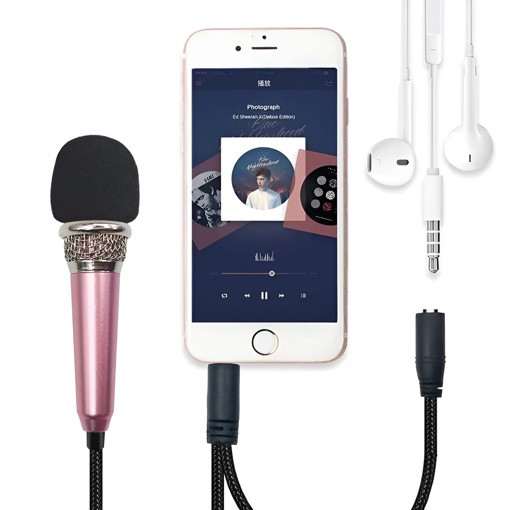 T3 mini condenser microphone with 3.5mm cable in choice of blue, gold, red, or silver colours for mobile phone karaoke