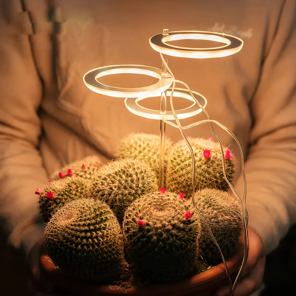 Transparent USB LED plant grow light with acrylic stick for indoor plants.