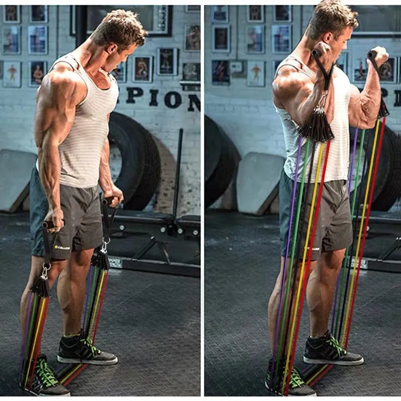 Multifunctional latex resistance rope 11-piece set for fitness rally and home gym training in Style A