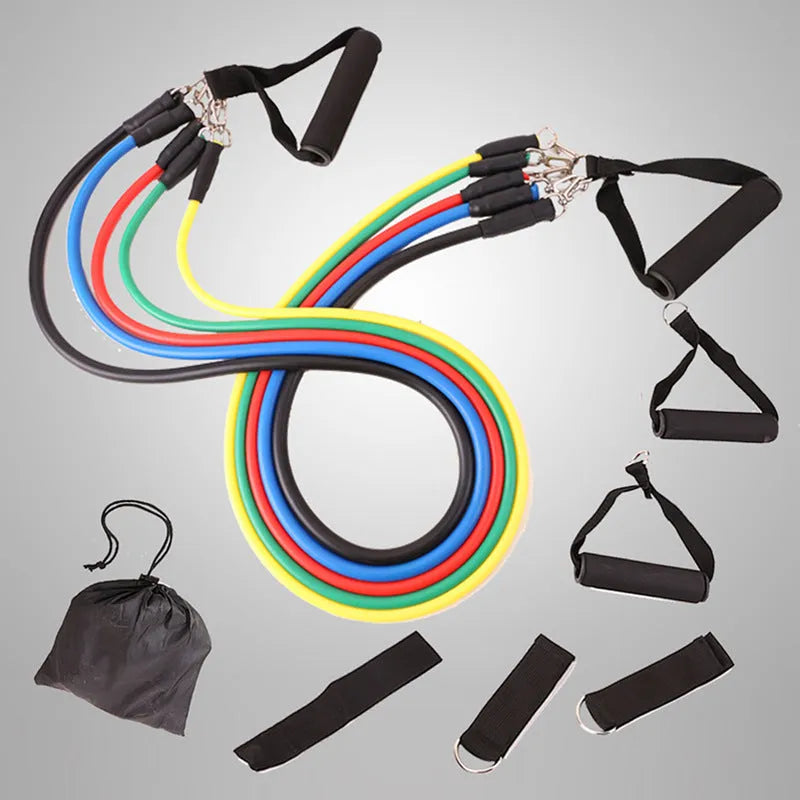 Multifunctional latex resistance rope 11-piece set for fitness rally and home gym training in Style A