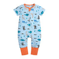 Cotton baby jumpsuit short sleeve zip closure in blue, green, orange, pink, sizes 66-100