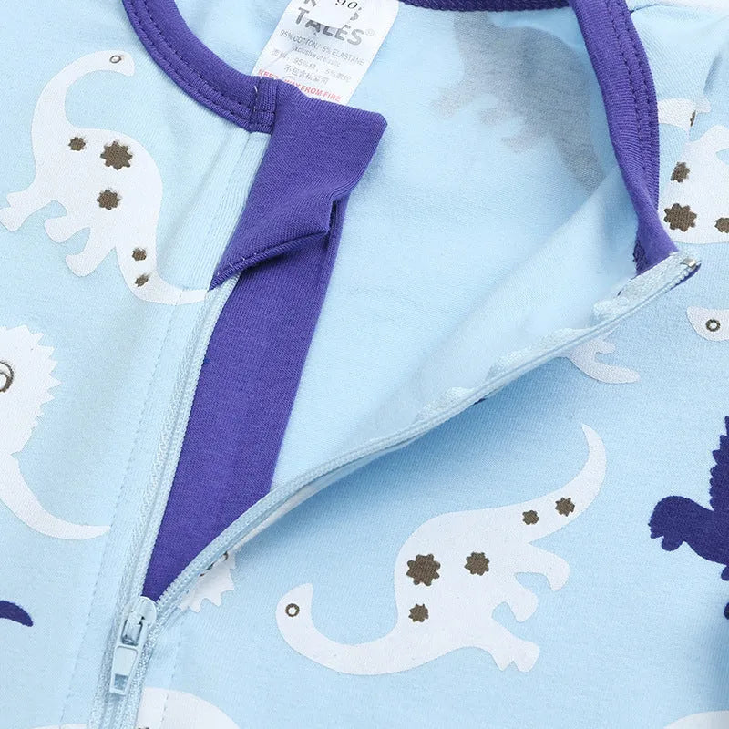 Cotton baby jumpsuit short sleeve zip closure in blue, green, orange, pink, sizes 66-100