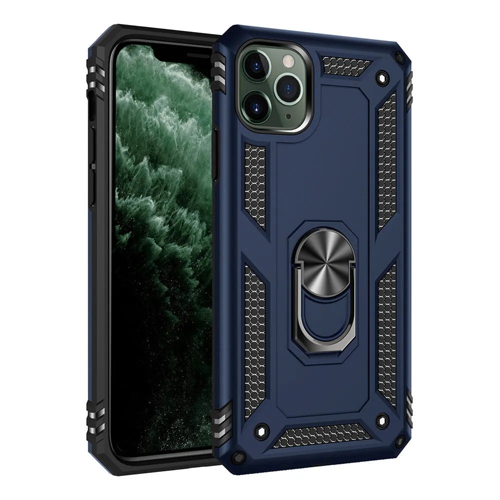 Dark green TPU+PC iPhone case designed for car phone holders, shown from the back.