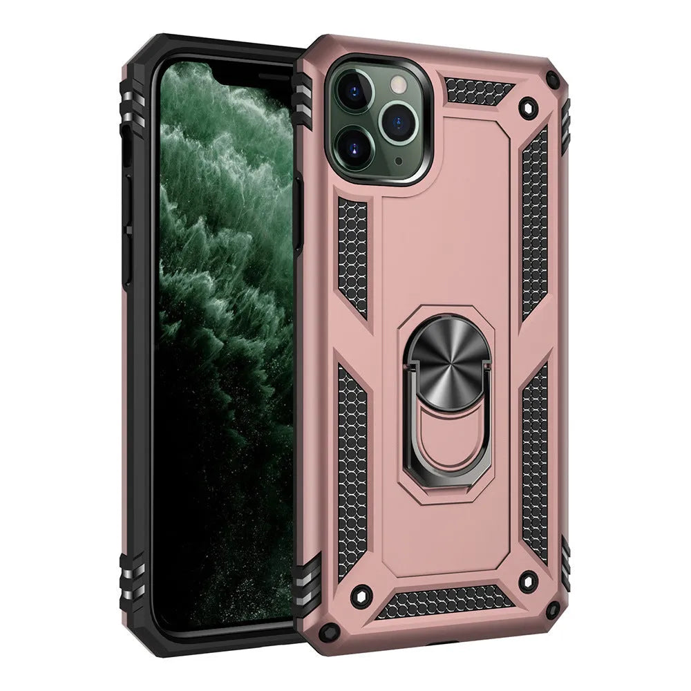Dark green TPU+PC iPhone case designed for car phone holders, shown from the back.
