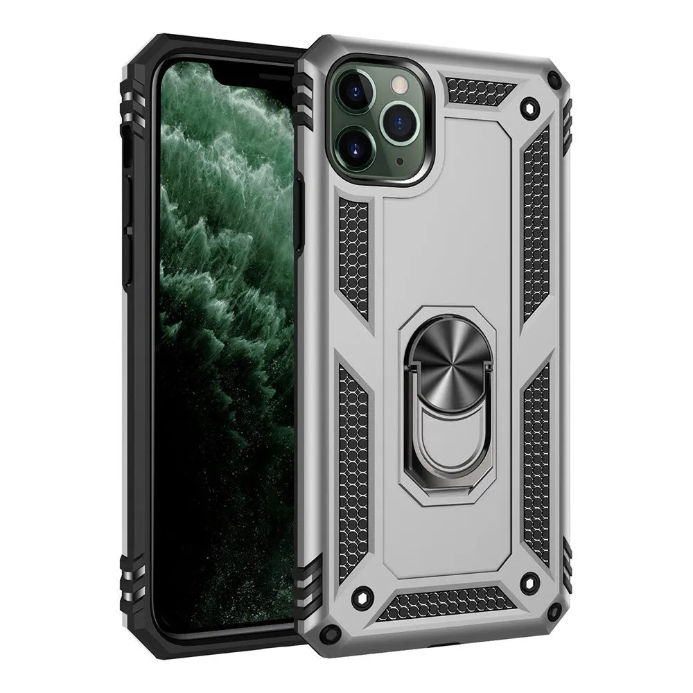 Dark green TPU+PC iPhone case designed for car phone holders, shown from the back.