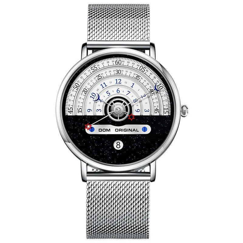 Men's gold sports watch with round 40mm dial, leather strap and onion crown