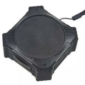 Black or blue waterproof portable Bluetooth speaker showing compact 101x101x47mm size with wrist strap