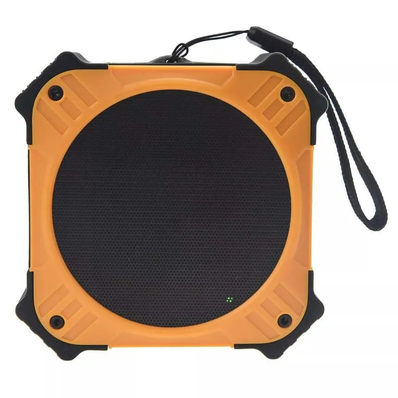 Black or blue waterproof portable Bluetooth speaker showing compact 101x101x47mm size with wrist strap
