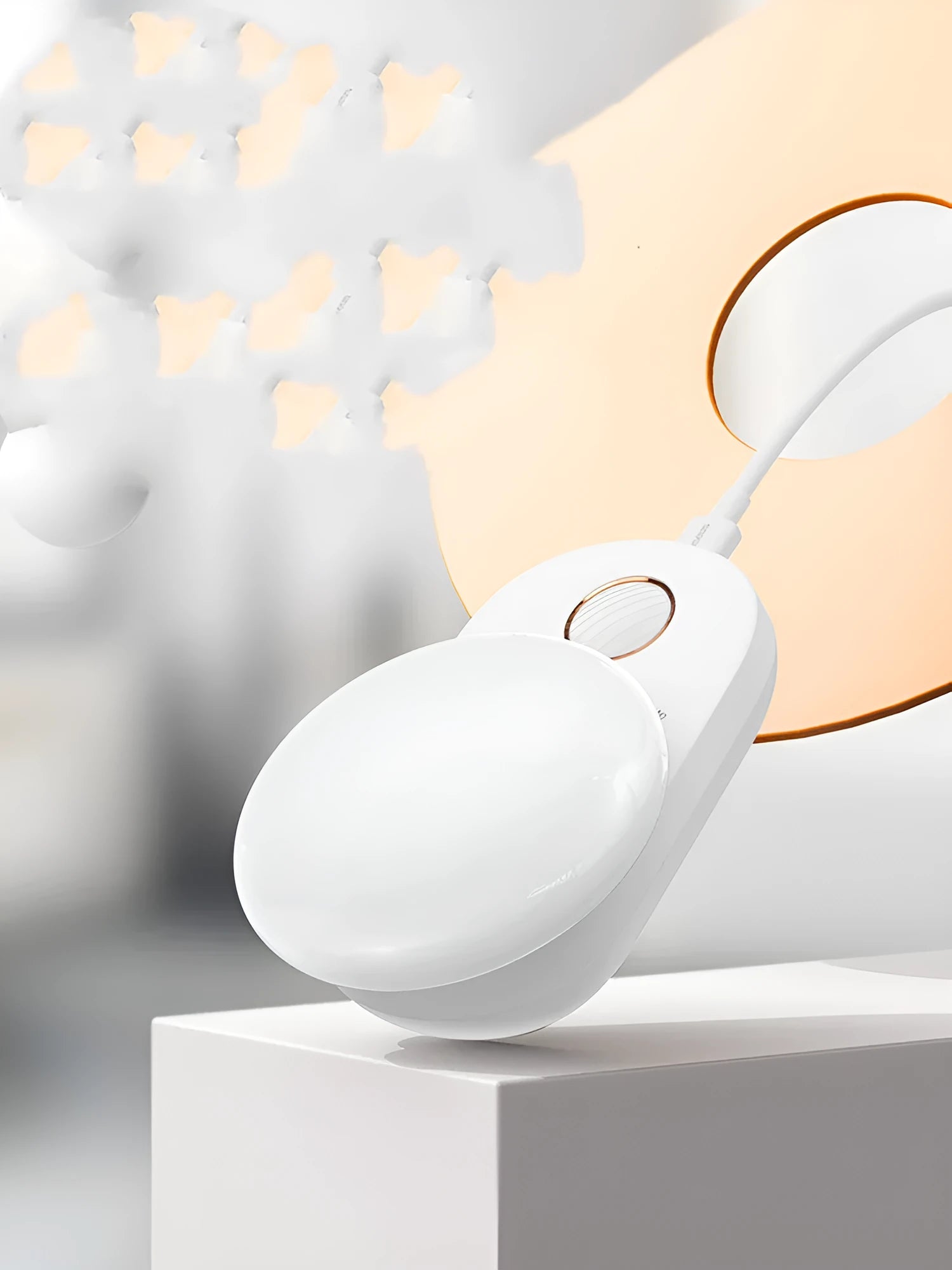 White rechargeable sensor night light with motion detection and USB charging port.