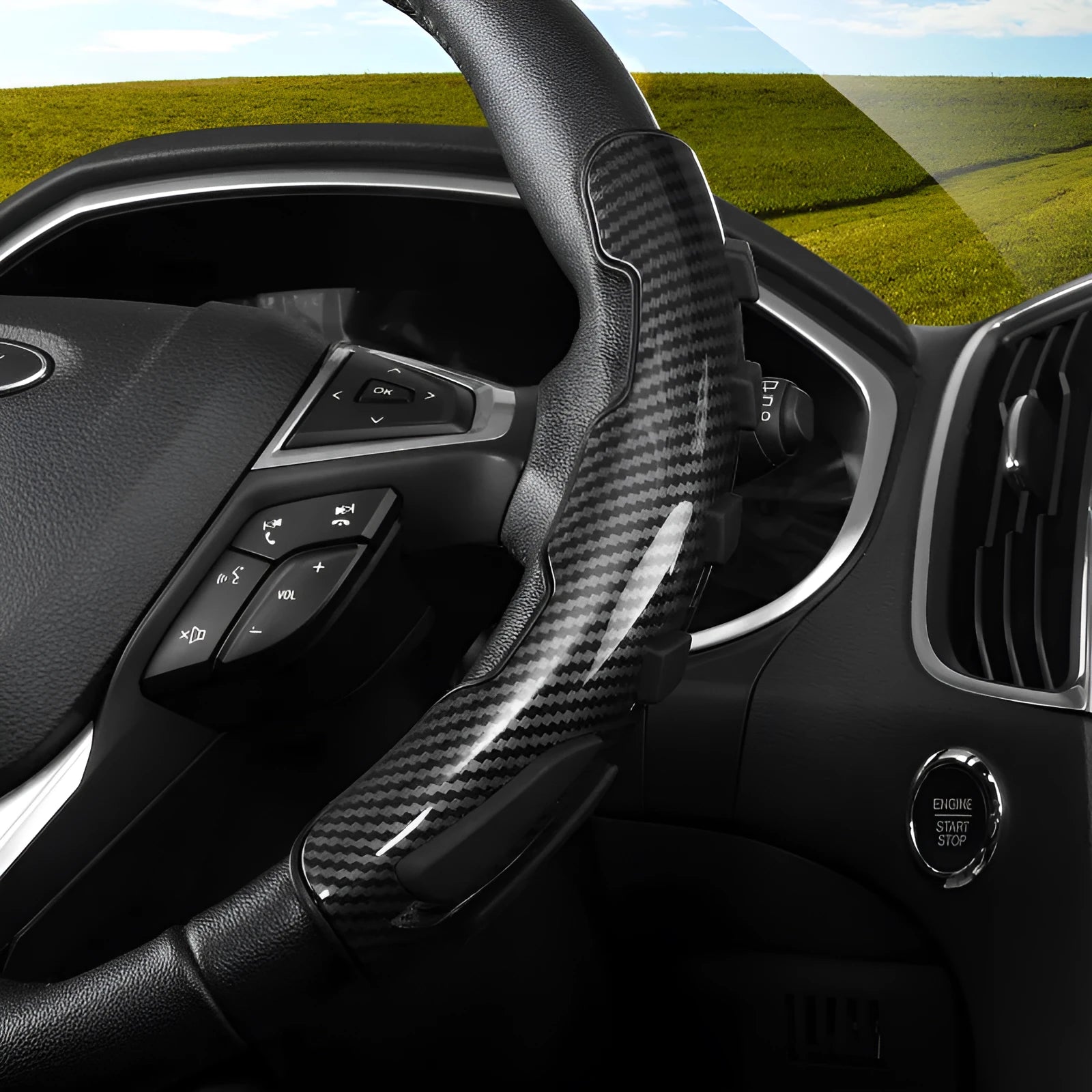 Steering wheel booster ball with ABS and rubber construction in carbon fibre black finish, 22cm height
