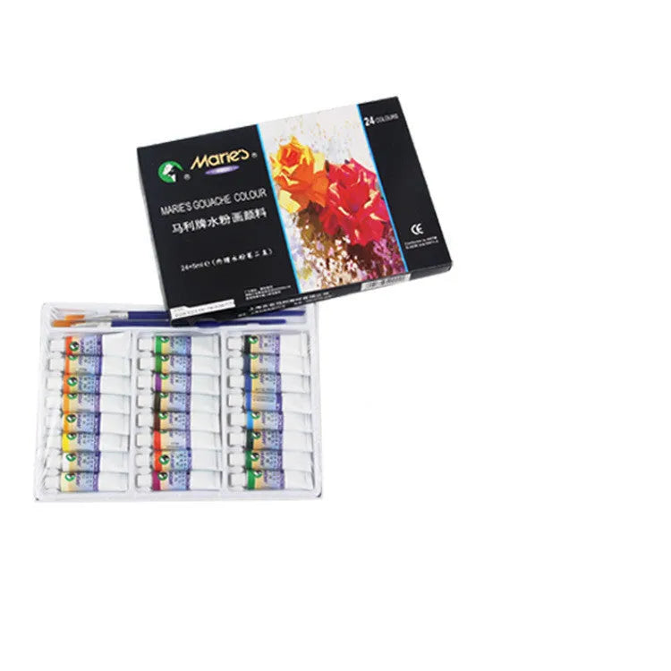 Boxed set of Marley gouache paint tubes in 12ml size, showing multiple colour options for artists.