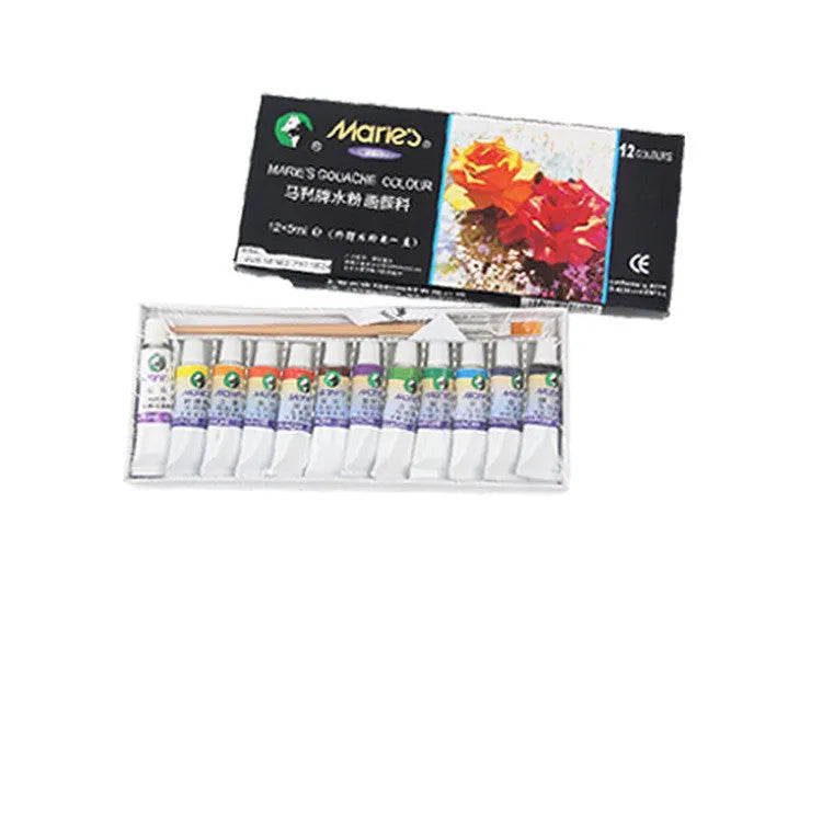 Boxed set of Marley gouache paint tubes in 12ml size, showing multiple colour options for artists.