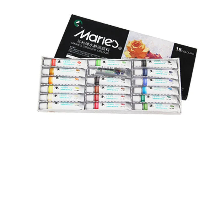Boxed set of Marley gouache paint tubes in 12ml size, showing multiple colour options for artists.