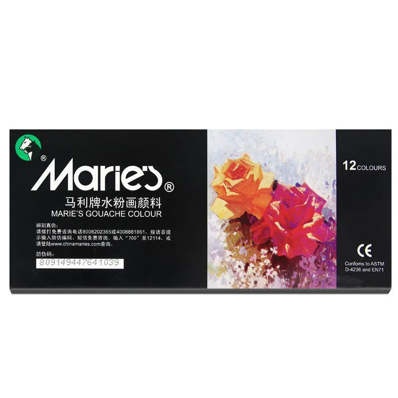 Boxed set of Marley gouache paint tubes in 12ml size, showing multiple colour options for artists.