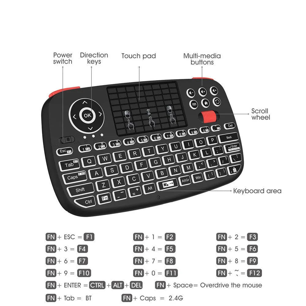 Dual mode Bluetooth 2.4G wireless mini keyboard for mobile phone and notebook - black compact design